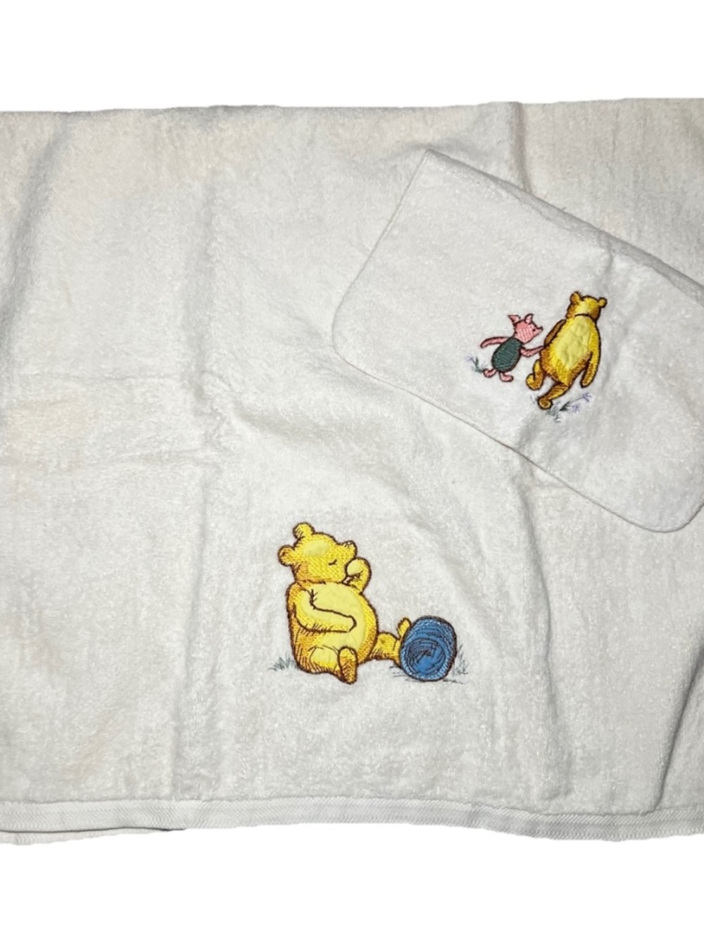 Vintage 90s Embroidered Winnie the Pooh and Piglet Towel and Hand Towel Set SPOT